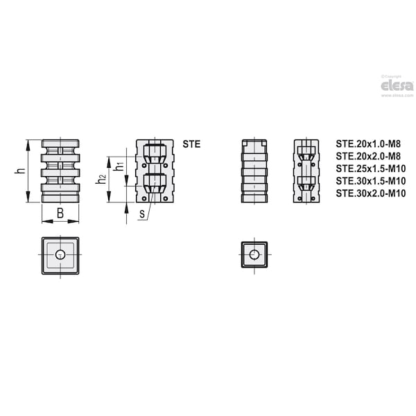 Square Tube Expander Connectors, STE.20x1.5-M6